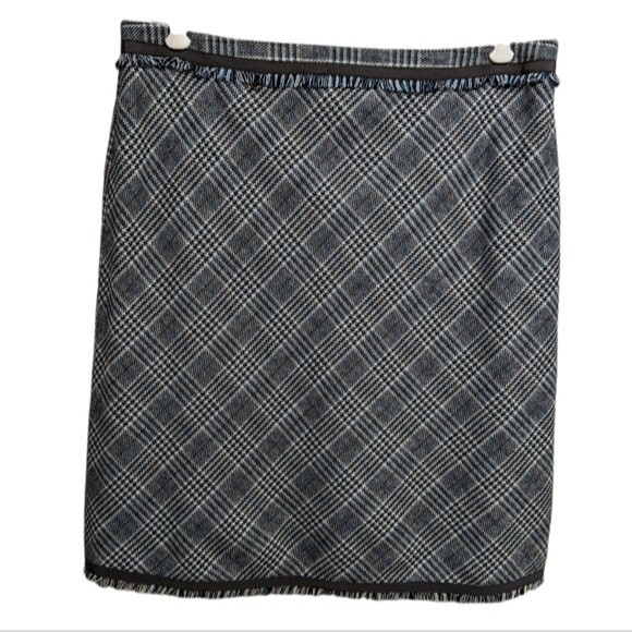 Sigrid Olsen Skirt Women Size 14 Wool Blend Plaid Fringe Trim Pleated - Picture 1 of 7